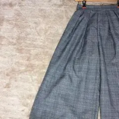 グレンチェック ガウチョパンツ ワイド M ブラック ウエスト一部ゴム　ゆったり