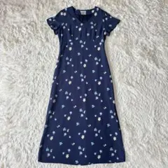 ローラアシュレイ　半袖　ロングワンピース　花柄　ネイビー　11号　レーヨン