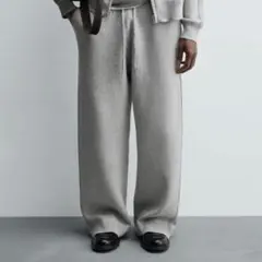 美品 ZARA ザラ ワイドレッグ ニットパンツ グレー メンズ M