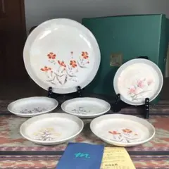 美濃焼　庫山窯　前畑陶器　『花つむぎ』　取皿　5枚　大皿　柄違い