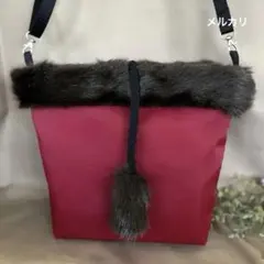 帯リメイクバッグ 221　ファー付きショルダーバッグ　サコッシュ　(メルカリ )