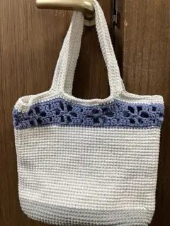 手作りホワイトブルートートバッグ