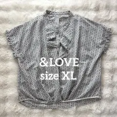 美品 ＆LOVE ブラウス 幾何学柄リング フリル ゆったり 大きいサイズ XLのサムネイル