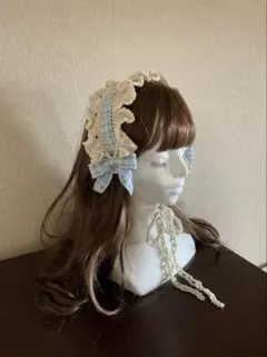 ヘッドドレス　ボンネット　ハンドメイド　かぎ編み　森ガール　ロリータ　お嬢様　水