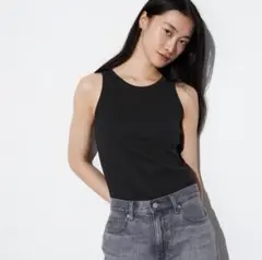 UNIQLO リブブラトップ　アメリカンスリーブ　Lサイズ　ブラックのサムネイル