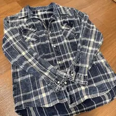 NEVEREND 長袖 チェックシャツ ケミカルウォッシュ Lのサムネイル