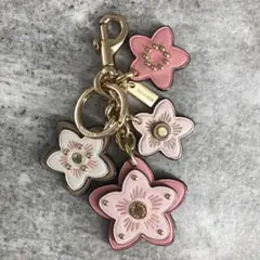 coach コーチ 花モチーフ キーホルダー・キーリング ベージュ×白
