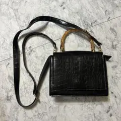 ダーク　 クロコダイル風 ショルダーバッグ　夏　卒業入学　ハンドバッグ