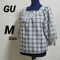 GU 【美品】 チェック柄 スクエアネック チュニック M 七分袖のサムネイル