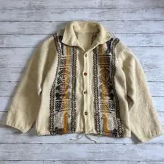 ドローコードつき　民族柄 アルパカ調 ボタンジャケット ネイティブ系　メンズ古着
