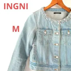 イング INGNI デニムジャケット Gジャン ショート丈ビーズ装飾M