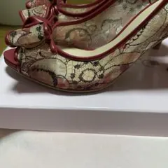 Diana 花柄リボン付きオープントゥハイヒール