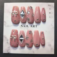 【特別価格】量産型 フレンチガーリー パール リボン ネイルチップ 大人【現品】