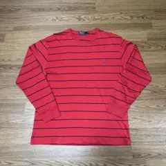 【美品】90s ポロバイラルフローレン ボーダーロンT M ブルーポニー ロゴ