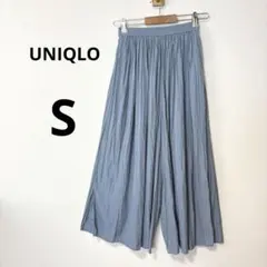 美品 UNIQLO 水色 ブルー S ワッシャーサテン　スカートパンツ スカンツ