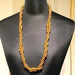 ゴージャス❣️ゴールド多層パールロングネックレス美品