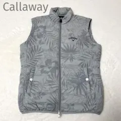 Callaway ダウンベスト 刺繍ロゴ トロピカル植物柄 グレー M