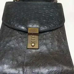 オーストリッチ風 セカンドバッグ ブラック ダイヤルロック付