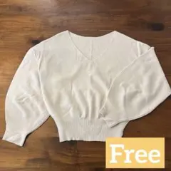 GRL ホワイト Vネック バルーンスリーブ ニット　F