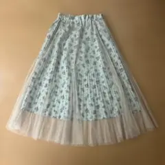 水色花柄チュールロングスカート　セシルマクビー