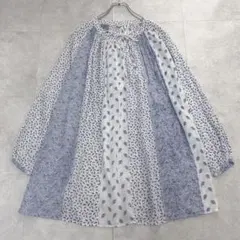 【美品✨】45Rパッチワーク チュニック 小花柄 ペイズリー柄 コットン 青のサムネイル