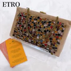ETRO クラッチバッグ ビジュー装飾 チェーン付