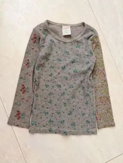 デニムダンガリー 花柄長袖カットソー 110cm サーマル　ワッフル