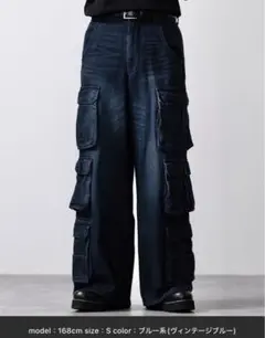 【CLEL】 3Dメニーポケット デニムカーゴパンツ
