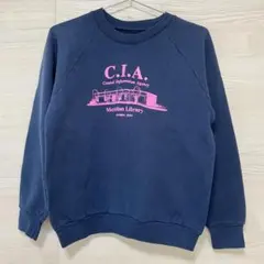 アメリカ古着 トレーナー スウェット プリント ラグラン 長袖 紺 ネイビー