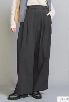 ビューティー&ユース　コットンナイロン ワイドタックパンツ ダークグレー　L