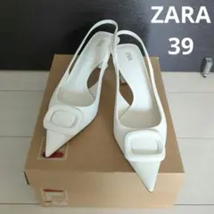 ZARA ザラ　スリングバックパンプス　ストラップ　バックストラップ　ホワイトのサムネイル