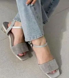 ナイスクラップ シルバー ラインストーン ストラップサンダル　Lサイズ