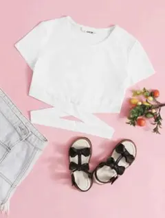 SHEIN Girls クリスクロス Tシャツ ホワイトのサムネイル