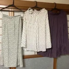 ドット柄フレアスカート ホワイト/パープル/小花柄3点セット♡