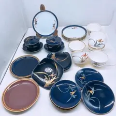 香蘭社 藍色多め 大量まとめ 有田焼 和食器 茶器 ネイビーブルー 湯呑 中古品