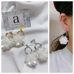 2204-1 シルバー☺︎フープと大ぶりパールフラワーのピアス☺︎