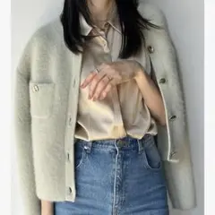 【SNIDEL】フォックス混ニットカーディガン カーキ