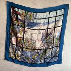 メトロポリタン美術館　花柄シルクスカーフ 青色の縁取り