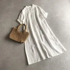 ✨極美品✨プリット prit リネン100ギャザーワンピース ロングロング丈 