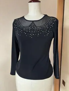 社交舞衣 黑色 上衣 萊茵石 7號