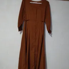 archives ドット柄 長袖ワンピース ブラウン