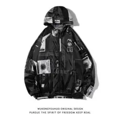 『ブラックXXLサイズ』デザインパーカー ジャケット 軽量 薄手撥水性　男女兼用