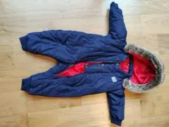 ジャンプスーツ　BRAVERY ネイビー ファー付きアウター　90センチ