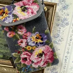 花柄スマホショルダーバッグ　レイクアルスター　携帯ケース　薔薇シェニール織のサムネイル
