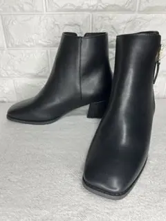 黒 ショートブーツ レディース サイドジップ 太ヒール シンプル 美品