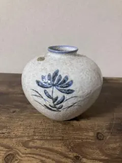 志野焼風　有田焼　花器　フラワーベース　置物　壺　生け花　華道　【白青】