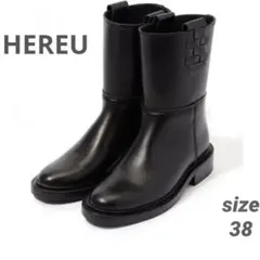 新品箱有★レザー ショートブーツ 黒 38 HEREU へリュー ¥88000