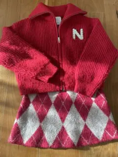 ZARA 赤 ジップアップカーディガン 130 スカート　セットアップ