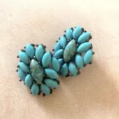 ターコイズ フラワー　イヤリング　大胆　トルコ石