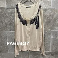 ページボーイ　PAGEBOY レースプリント ニット カーディガン M a776のサムネイル